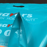 Custom Printed Die‑cut Handle PE Shopping Bag, Recycled Plastic Punch Handle Retail Carrier Bag, For Beauty Drugstore Retail Shop Packaging