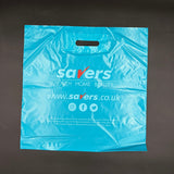 Custom Printed Die‑cut Handle PE Shopping Bag, Recycled Plastic Punch Handle Retail Carrier Bag, For Beauty Drugstore Retail Shop Packaging