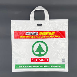 Wholesale Custom Printed 80% Recycled PE Patch Handle Carrier Bag For Supermarket Brand